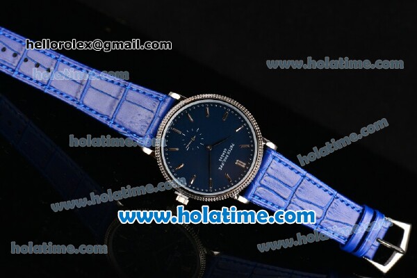 Patek Philippe Calatrava Miyota Quartz Steel Case with Silver Stick Markers and Blue Dial - Click Image to Close